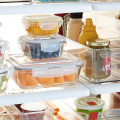 Borosilikatglasquadrat -Lebensmittellager mit Plastikdeckel